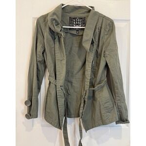 Last Kiss Olive Green Cotton Blend Belted Military Style Jacket - Small